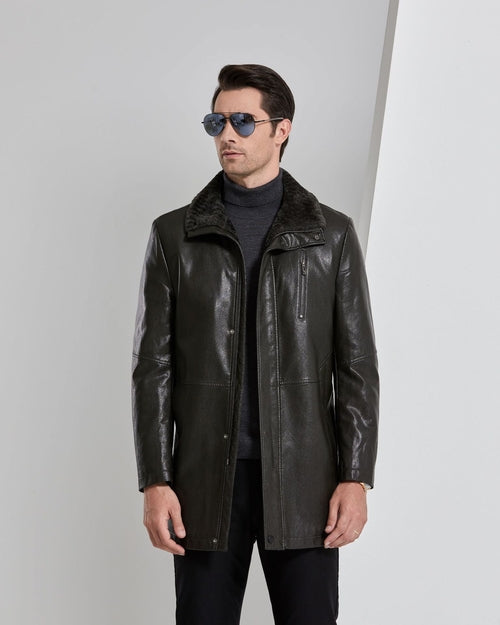 Men’s Real Leather Winter Jacket – Thickened Fleece-Lined