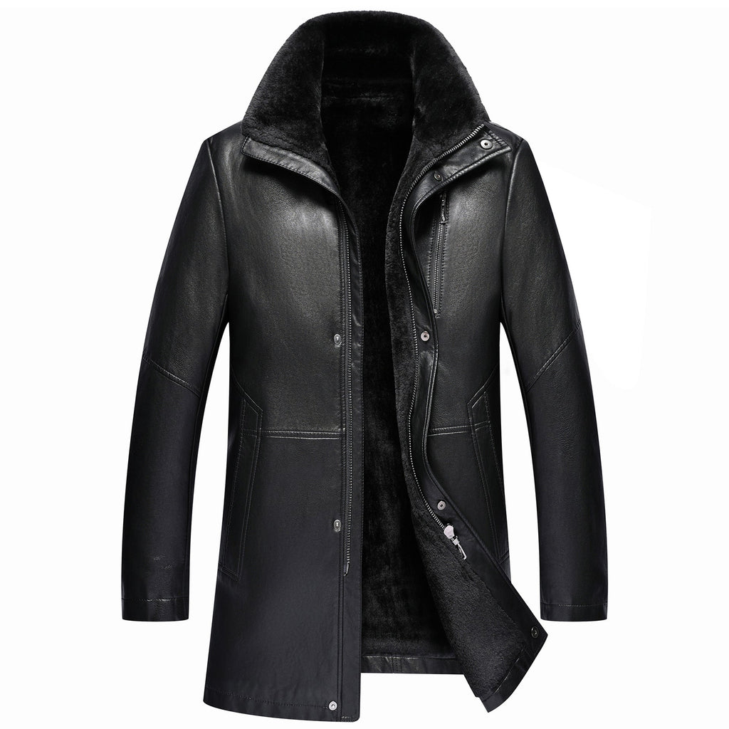 Men’s Real Leather Winter Jacket – Thickened Fleece-Lined