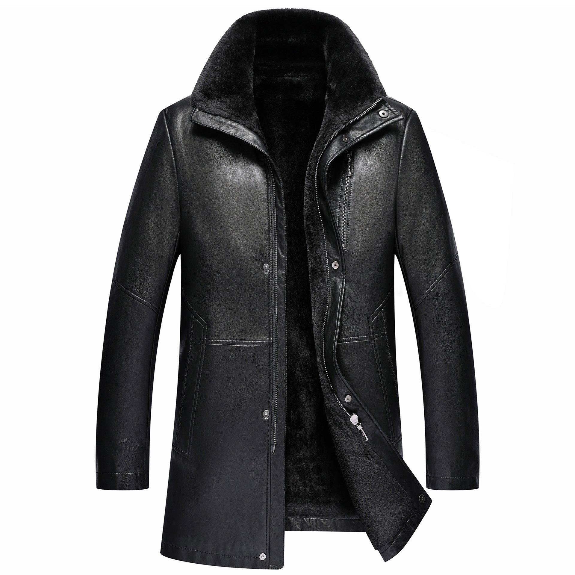 Men’s Real Leather Winter Jacket – Thickened Fleece-Lined