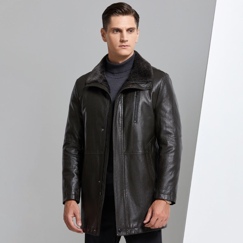 Men’s Real Leather Winter Jacket – Thickened Fleece-Lined