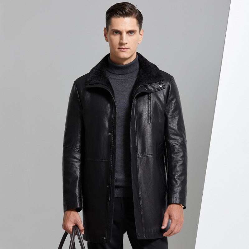 Men’s Real Leather Winter Jacket – Thickened Fleece-Lined