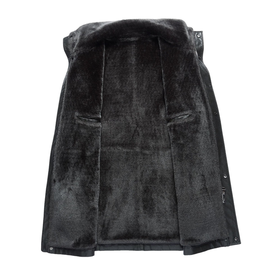 Men’s Real Leather Winter Jacket – Thickened Fleece-Lined