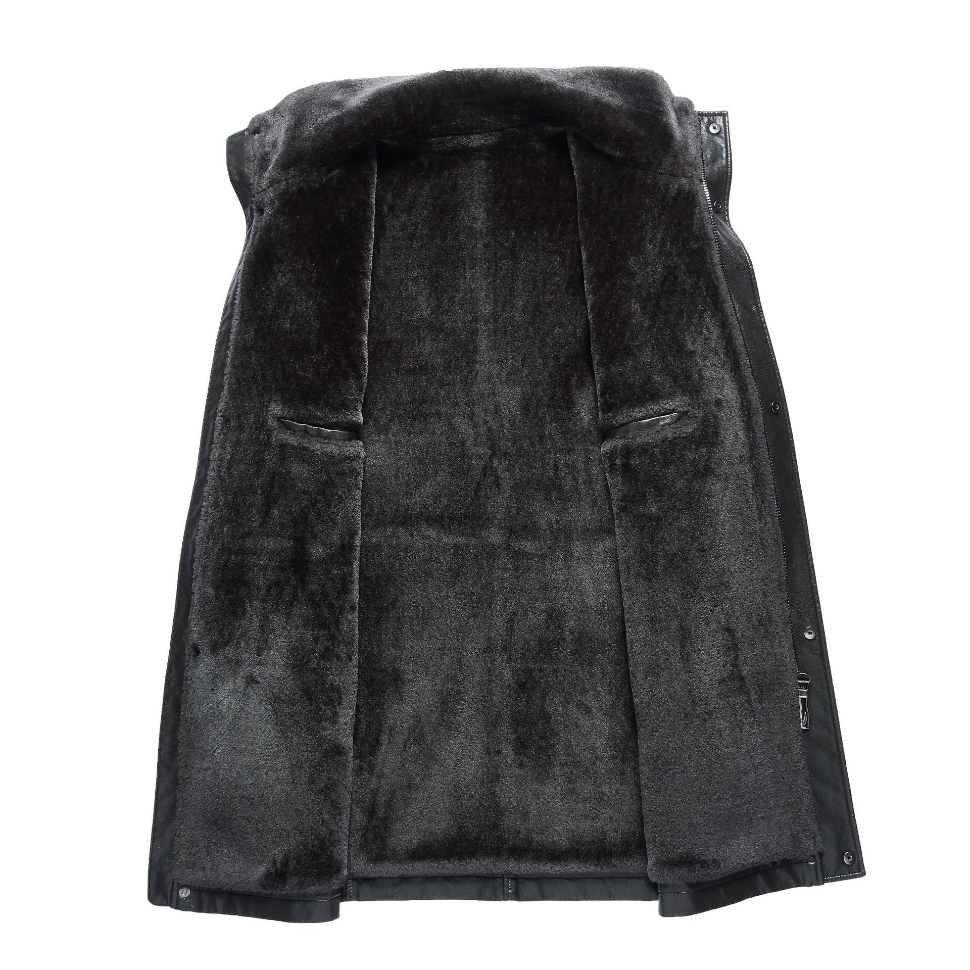 Men’s Real Leather Winter Jacket – Thickened Fleece-Lined