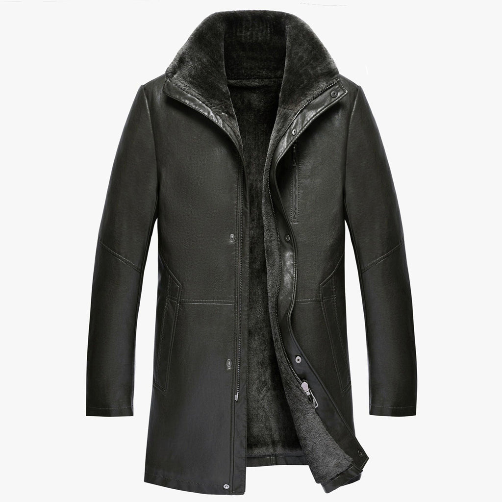 Men’s Real Leather Winter Jacket – Thickened Fleece-Lined