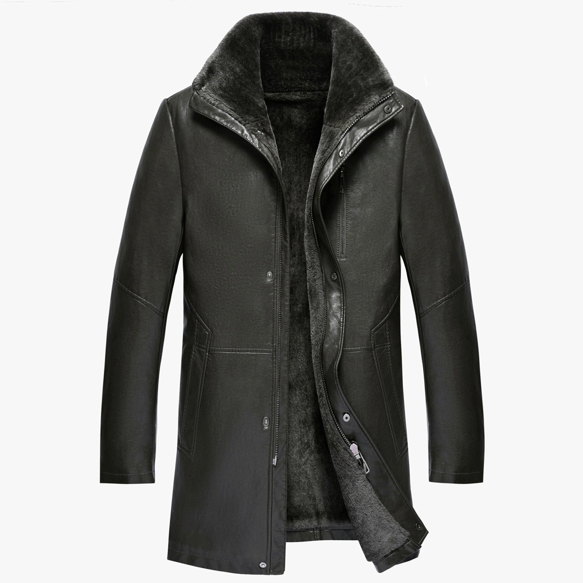 Men’s Real Leather Winter Jacket – Thickened Fleece-Lined