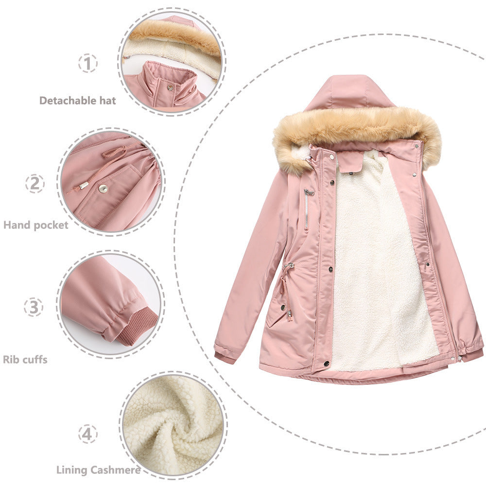 Women’s Winter Coat – Detachable Hood & Fleece-Lined Jacket