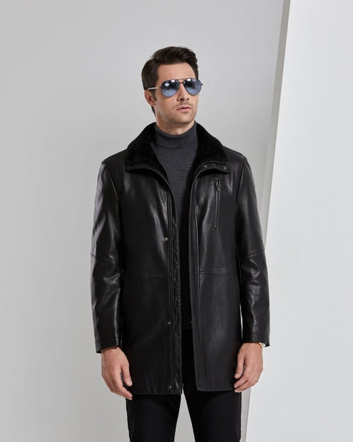 Men’s Real Leather Winter Jacket – Thickened Fleece-Lined