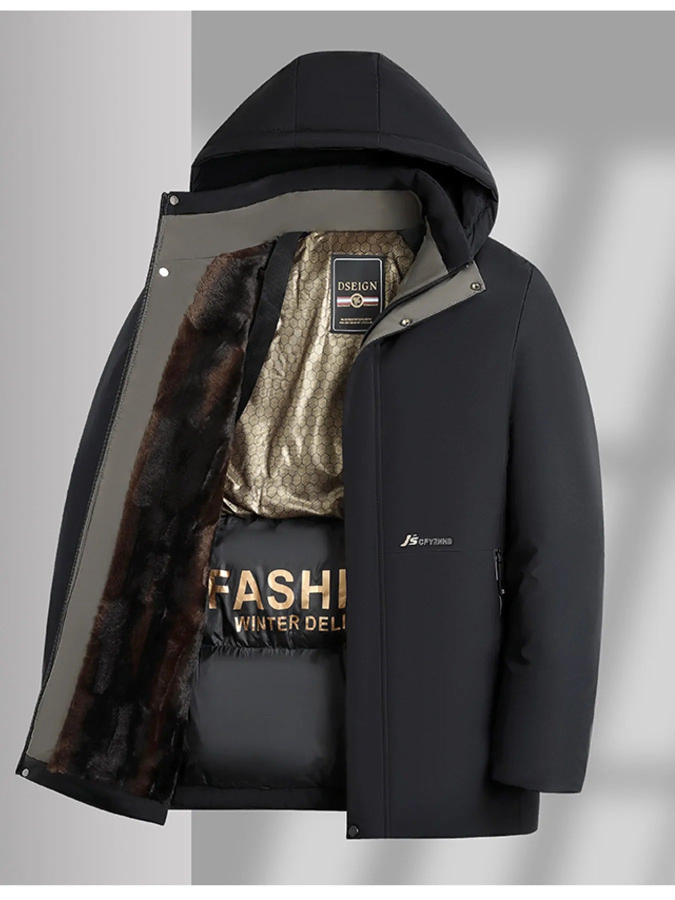 Men’s Plus-Size Hooded Winter Coat with Thermal Lining